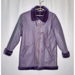 Andrew Klein Leather Coat Women XS Purple Y2K Glam Baddie